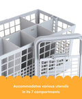 Universal Dishwasher Silverware Basket With Seven Compartments And Handle For Easy Cutlery Organization, grid design close-up
