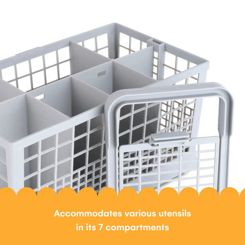 Universal Dishwasher Silverware Basket With Seven Compartments And Handle For Easy Cutlery Organization, grid design close-up