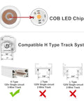 Diagram showing Arcfox Slick H Type LED Track Light Head 9W 3000K Warm White ETL Dimmable compatibility with H-type track system.