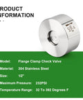 Flange clamp check valve, 304 stainless steel, 1/2 in size, Amazon brand