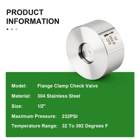 Flange clamp check valve, 304 stainless steel, 1/2 in size, Amazon brand