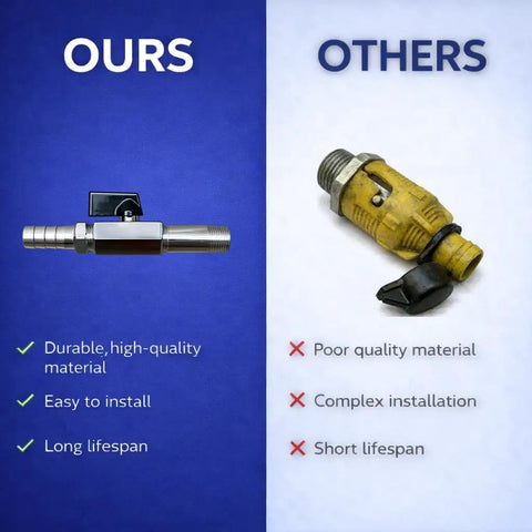 Comparison of Oil Drain Valve 125-508 With Hose Kit and competitor highlighting durability, installation ease, and lifespan differences.