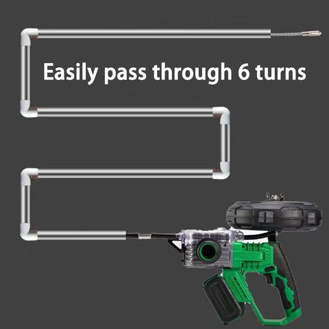 NYANS Portable Cordless Electric Wire Puller with Automatic Stringing And Infinitely Variable Speed Control showing flexibility in routing cables through 6 turns.