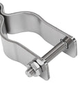 Close-up of Beefy Heavy Duty Gate Hinges One Three Eighth Inch Stainless Steel Wall Mount Two Pack for chain link fences with bolts.
