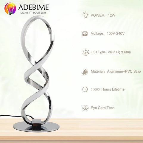 LED Spiral Bedside Lamp With Stepless Dimming 12W 3000K Warm White Double Spiral Design On Stable Metal Base