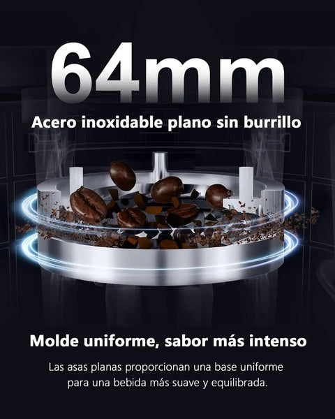 Heavy Duty 64mm Flat Burr Coffee Grinder With 100 Precision Settings For Electric Espresso Beans Single Dose Anti Static Shell All Metal Stainless Steel Chassis Ultra Quiet Gear engineered for uniform grinding.