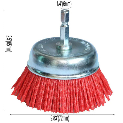 Three Piece Cup Brush Set With Nylon Composite Abrasive For Drills Grit 80 120 320 With Quarter Inch Shank