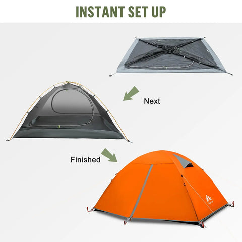 2 Person Backpacking Tent Waterproof Lightweight Camping Tent For Two People Hiking Outdoor Mountain With Aluminum Poles Rainfly setup