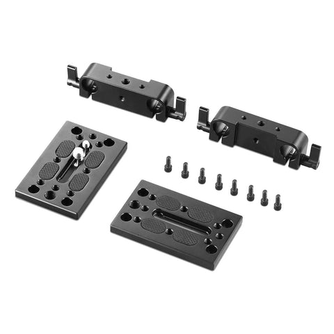 Camera Base Plate With 15mm Rod Clamp Rail Block for Tripod and Shoulder Rigs, Dual Aluminum Plates, 1/4-20 and 3/8-16 Screw Compatibility, Adds Solid Accessory Mount Holes for Cages, Monitors, Microphones, and More, with screws