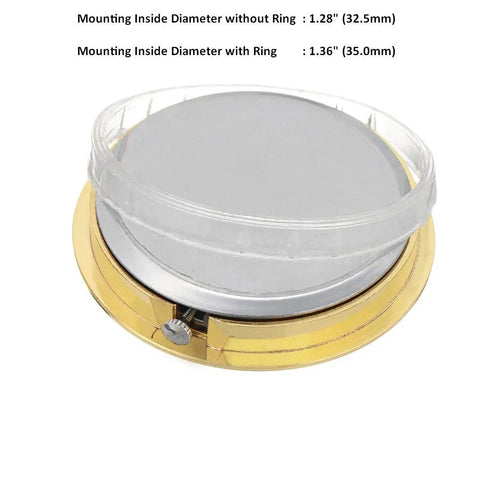 Mini Clock Insert 1 7/16 Inch Quartz Movement With White Dial, Gold Tone Bezel And Arabic Numerals, side view with dimensions