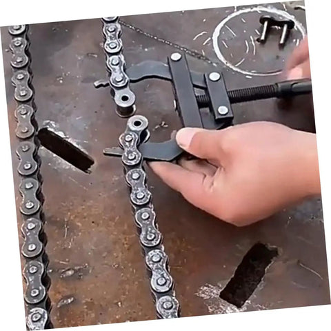 Heavy Duty Motorcycle Chain Tensioner Tool Slick Gear Adjuster Fastener in use on chain for precise adjustment and maintenance.