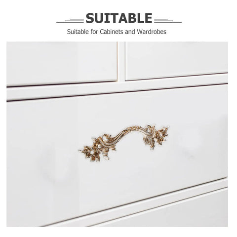 Vintage Zinc Alloy Cabinet Handles Set With Antique Silver Finish on white wardrobe drawer