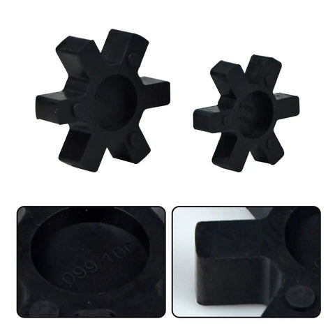 Two black Four Pack L090 L095 NBR Rubber Spider Inserts For L Jaw Coupler Set Solid Center Replacement for industrial machinery.