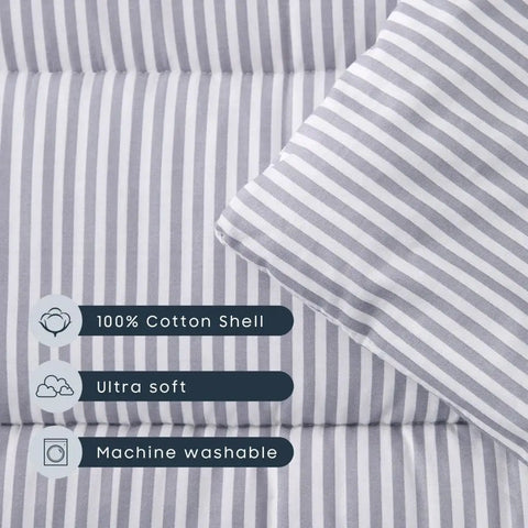 All In One Toddler Nap Mat With Pillow And Blanket For Kids 3 Plus Gray Ticking Stripe 100 Percent Cotton Cozy Naptime