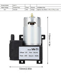 Vacuum pump VN-T1, miniature DC pump, 12V, 10L/min, -81kPa, mounted on black base