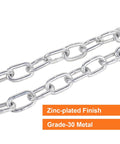 Close-up of zinc-plated 3/16 X 48 Inch Grade 30 Steel Trailer Safety Chain with zinc-plated finish, part of 2 pack universal fit.