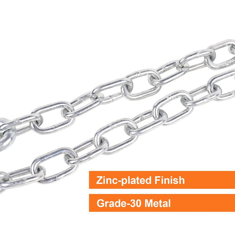 Close-up of zinc-plated 3/16 X 48 Inch Grade 30 Steel Trailer Safety Chain with zinc-plated finish, part of 2 pack universal fit.