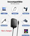 12V 2A DC Power Supply Universal AC Adapter 100-240V Input with plug and incompatible device icons shown