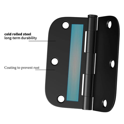 Heavy Duty Built To Last 3.5 Inch Matte Black Door Hinges 18 Pack With Lubricant Enhanced For Smooth Silent Operation Five Eighths Inch Radius Corners