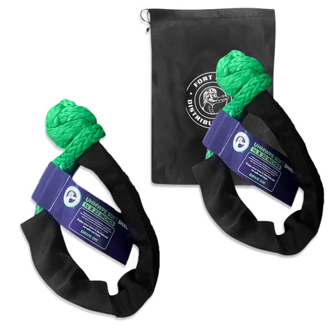 Soft Shackle Recovery Kit 2 Pack 1/2 Inch By 22 Inch Off Road Tow Kit With Tow Straps And Tow Hooks Heavy Duty Synthetic Rope For Outdoor Enthusiasts US Veteran Owned Green With Bag