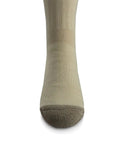 Front view of Merino Wool Hiking Socks With Cushioned Arch Support, Moisture Wicking, Tan Color, Extra Large, Seamless Toe, Reinforced Nylon
