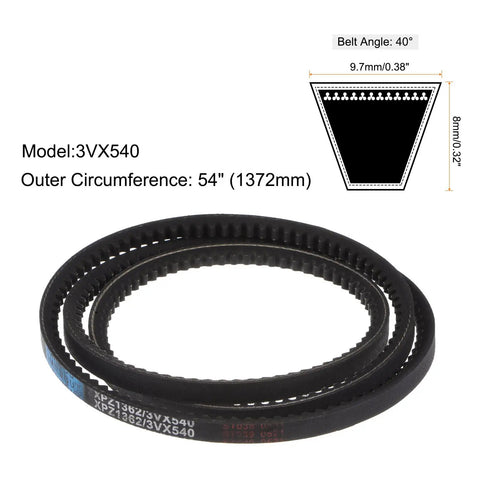 3VX540 Cogged V Belt 54 Inch Length 0.38 Inch Width 0.32 Inch Thick Raw Edge Rubber Belt Built For Industrial Machinery