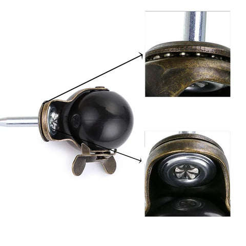 Close-up of 2 Inch Ball Caster With Grip Neck Stem And Brake Sockets For Furniture Set Of Four Vintage Swivel Caster Wheels