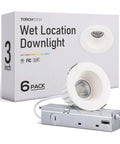 TORCHSTAR 6-Pack 5CCT 3 Inch LED Recessed Lighting, Anti-Glare, CRI90 packaging with downlights and circuitry.