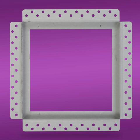 No Sweat 10 By 10 Magnetic Access Panel Tool Free Drywall Door Flush Mount Utility Cover, gray metal frame with holes for installation.