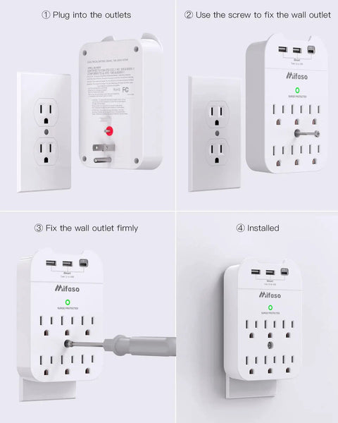 Step-by-step installation of Power Strip With Built In Surge Protector Six Outlets And Three USB Ports One USB C And Two USB A Wall Mountable