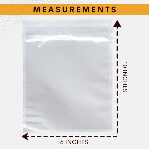 Clear Self Adhesive Shipping Label Sleeves 6x10 Inch Packing Slip Pouches shown with measurements for size reference
