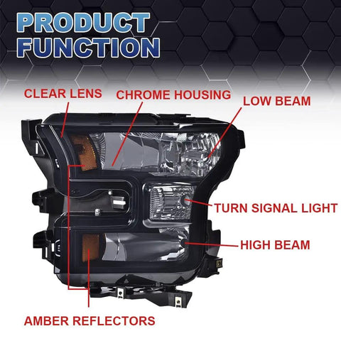 Ford F150 Headlight Assembly Replacement Left Right Pair For 2015 2016 2017 Smoky Lens Black Housing showing features
