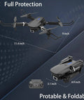 Dual Camera Drone For Adults And Kids Foldable RC Quadcopter With 1080P FPV, dimensions displayed, unfolded and folded views.