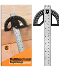 Heavy Duty 8 Inch Protractor Angle Finder Carpenter Square Adjustable Aluminum Gauge With 0 To 180 Degree Swing Arm, displayed on wood.