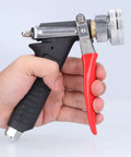 High Pressure Misting Sprayer With Ergonomic Grip for garden irrigation and car wash, handheld view showing red trigger and metal nozzle