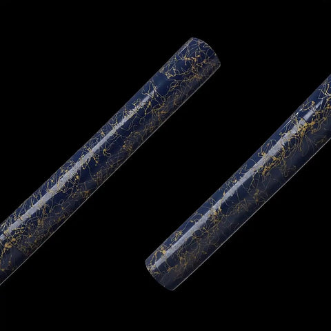 Full Tang High Carbon Steel Iaido Samurai Sword Handmade With Solid Wood Blue Lacquer Scabbard And Included Carry Bag close-up