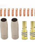 MIG MAG Welding Torch Consumables Kit 14 Piece 14AK Compatible Gas Nozzle Contact Tips Nozzle Holder Pro Grade Copper TIG Applications