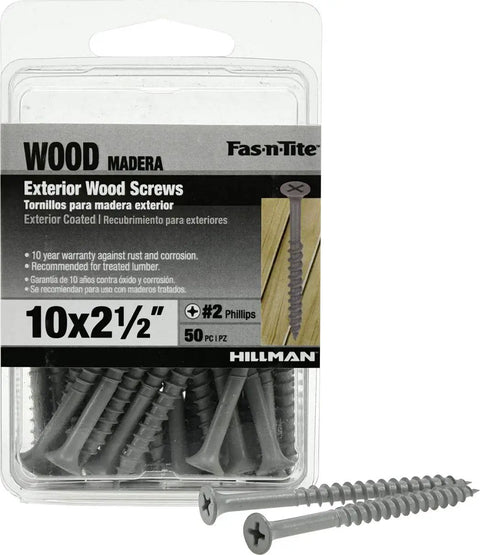 Pro Level Kickass Exterior Deck Screws Fifty Count Ten By Two And A Half Inch Phillips Fasteners With Gray Ceramic Finish Built Tough For Decking Fencing And Pressure Treated Lumber Projects in packaging.