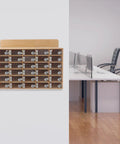 Gear Up And Lock It Down With This 30 Slot Cell Phone Locker Featuring Individual Keyed Covers on wall in office setting.