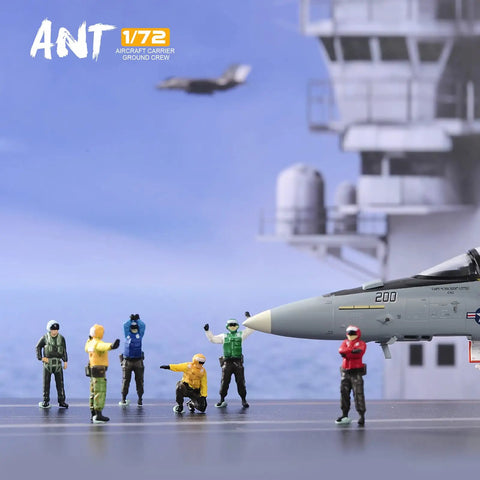 Six Piece One Seventy Two Scale US Aircraft Carrier Deck Crew Figures Set For Aircraft Display Model Kit with colorful clothing on deck