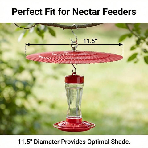 Two Pack 11.5 Inch Metal Bird Feeder Rain Guard With Red Umbrella Dome Shield Weather Baffles for nectar feeders