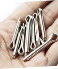 220 Piece Cotter Pin Assortment Kit For Automotive Workshop And Engine Repairs, DIY Friendly And Easy To Use Dowel Hardware Set With Mixed Sizes For Cars, Trucks, And Fast Fixes. silver cotter pins in hand, mixed sizes, steel automotive fasteners