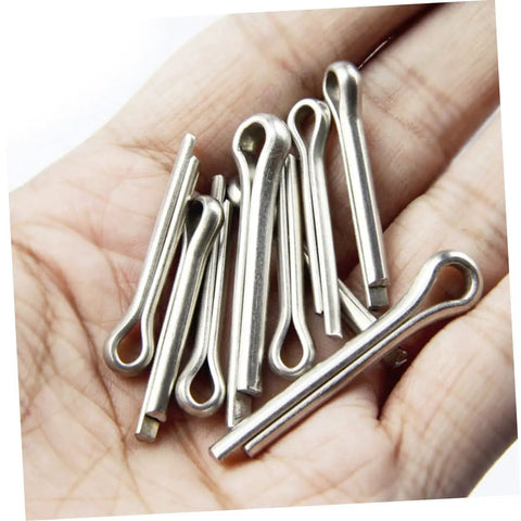 220 Piece Cotter Pin Assortment Kit For Automotive Workshop And Engine Repairs, DIY Friendly And Easy To Use Dowel Hardware Set With Mixed Sizes For Cars, Trucks, And Fast Fixes. silver cotter pins in hand, mixed sizes, steel automotive fasteners