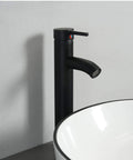 White Ceramic Vessel Sink For Countertop Install Round Above Counter Porcelain Basin With Black Faucet And Pop Up Drain Scratch Resistant Dope Finish Easy Clean Surface Sleek Modern Gift Idea For Home Renovation, close-up of sink with black faucet against white background