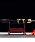 Handmade Wushu Dao Sword With Flexible Stainless Steel Blade And Black Scabbard For Kung Fu Training And Display on stand
