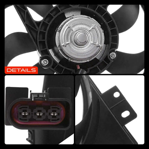 Close-up of Heavy Duty Engine Radiator Cooling Fan Assembly With Electric Motor Direct Swap For Audi And Volkswagen.