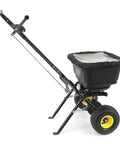 Spyker P20 5010 50 Pound Capacity Broadcast Spreader side view with powder coated frame and screen cover.