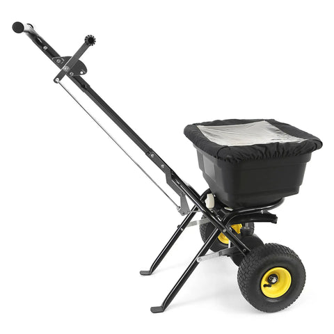 Spyker P20 5010 50 Pound Capacity Broadcast Spreader side view with powder coated frame and screen cover.