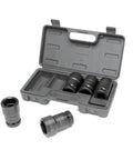 Five Piece 1 Inch Drive Budd Wheel Socket Set Metric And SAE Includes 33 Mm 35 Mm 38 Mm 41 Mm And One And A Half Inch Sockets For Isuzu Mack Volvo White Import Trucks in carrying case