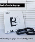 Black carabiners and packaging for Heavy Duty Carabiner Clip 860 Lbs Capacity 3 Inch D Shape Hook For Hammocks Camping Hiking